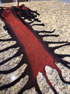 Ombre Red to Black Knit Fringe Scarf